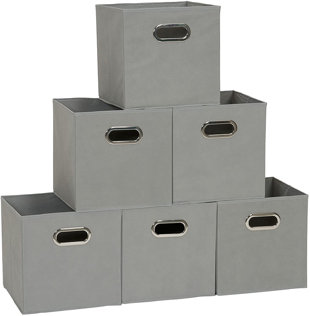 KUBEEZ-BGR KUBeez Modular compatible fabric bin, 81-1 Foldable Fabric Storage Bins, Grey, 6-pack